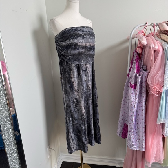 Athleta Gray Strapless Maxi Dress – Whimsigoth Boho Tube Top Festival Lounge S - Picture 4 of 7